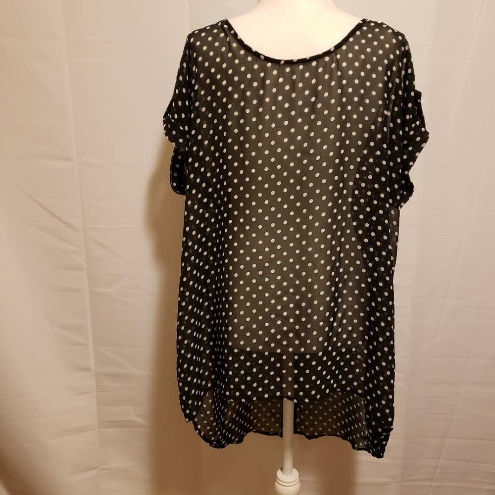 Zenobia‎ Sheer Black & White Polka Dot Blouse